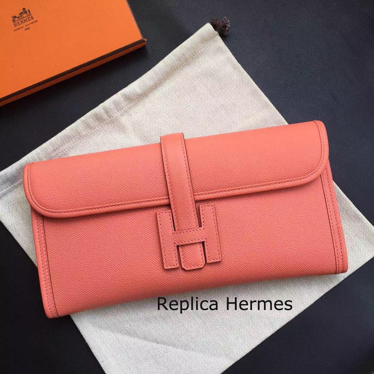 Faux High End Hermes Jige Elan 29 Clutch Bag In Crevette Epsom Leather
