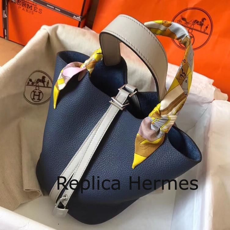 Hermes Bicolor Picotin Lock PM 18cm Sapphire Bag