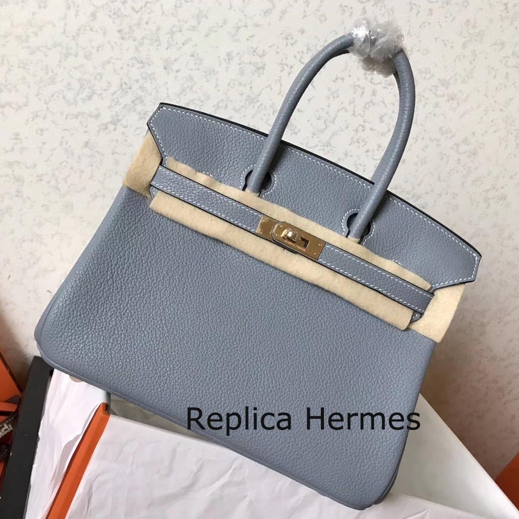 High Quality Hermes Blue Lin Clemence Birkin 25cm Handmade Bag
