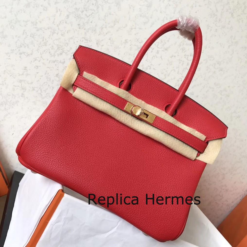 Replica Hermes Red Clemence Birkin 25cm Handmade Bag