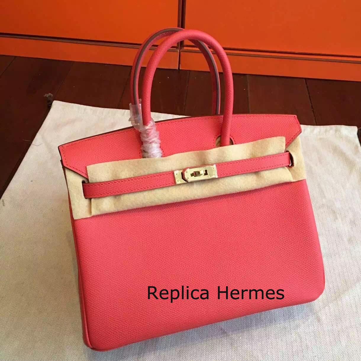Hermes Rose Red Epsom Birkin 25cm Handmade Bag Replica