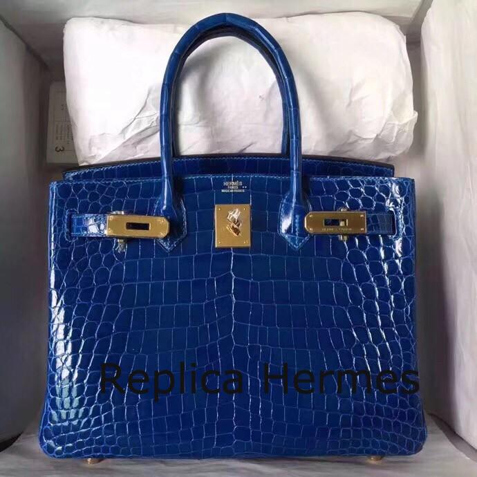 Hermes Blue Electric Birkin 30cm Crocodile Niloticus Shiny Bag