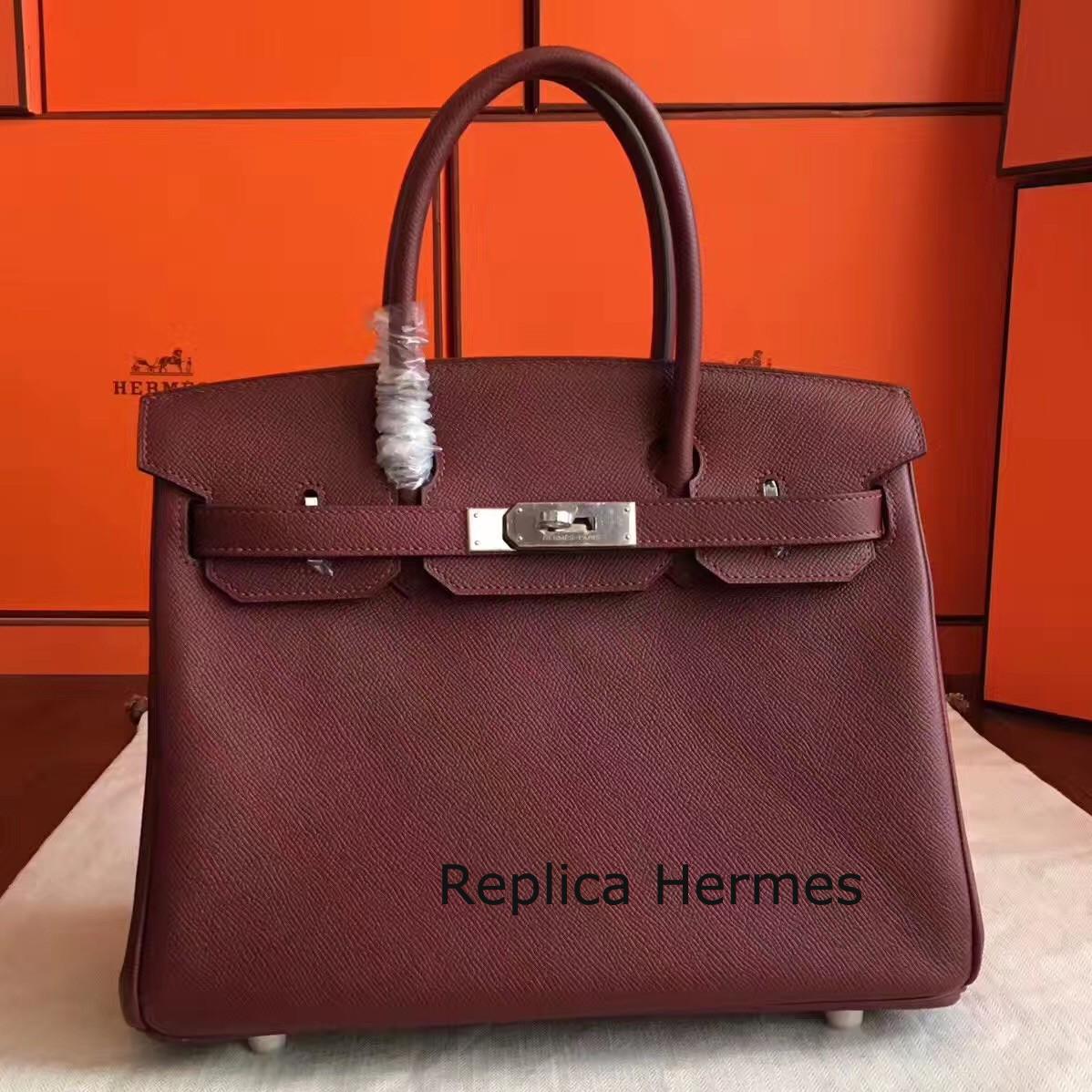 Replica Hermes Bordeaux Epsom Birkin 30cm Handmade Bag