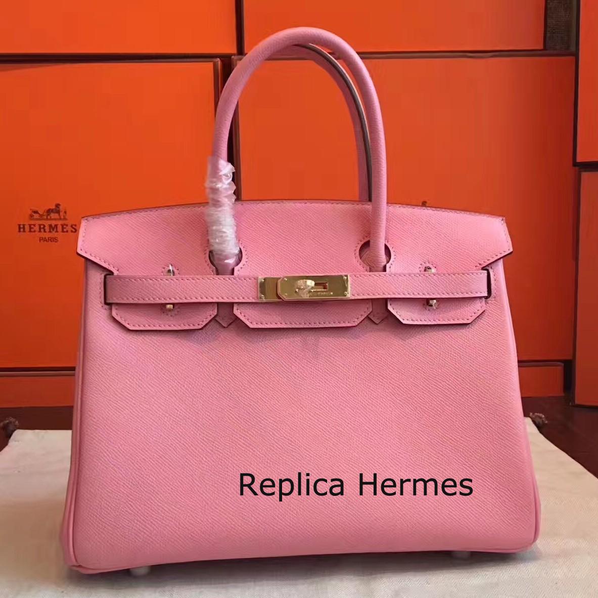 1:1 Fake Hermes Pink Epsom Birkin 30cm Handmade Bag