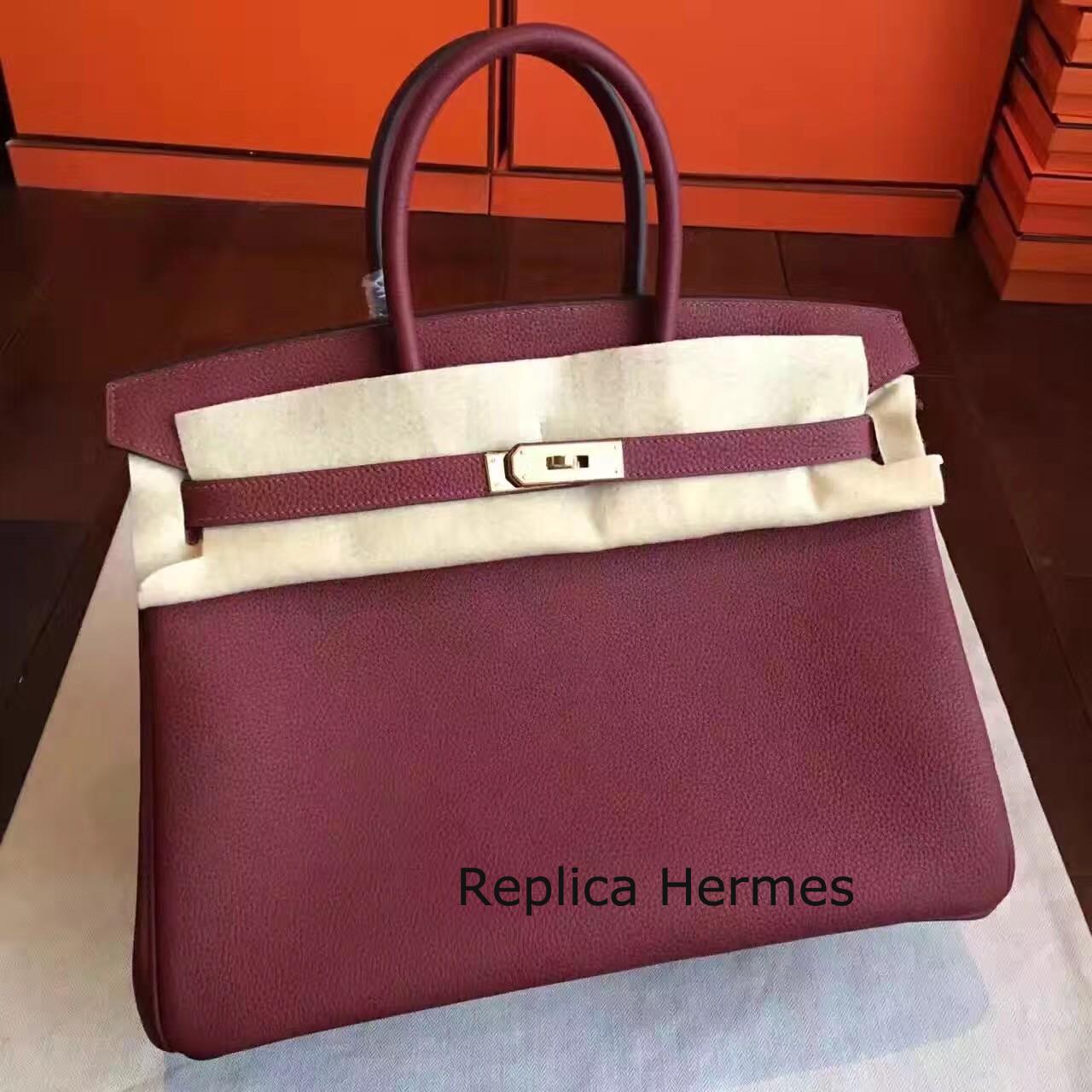 Hermes Bordeaux Clemence Birkin 35cm Handmade Bag Replica