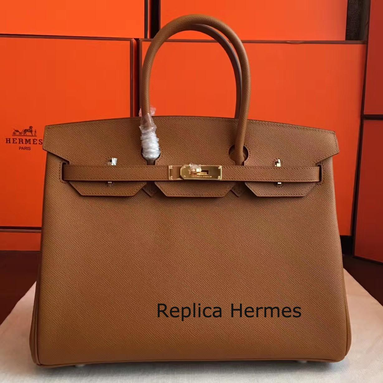 Hermes Brown Epsom Birkin 35cm Handmade Bag Replica