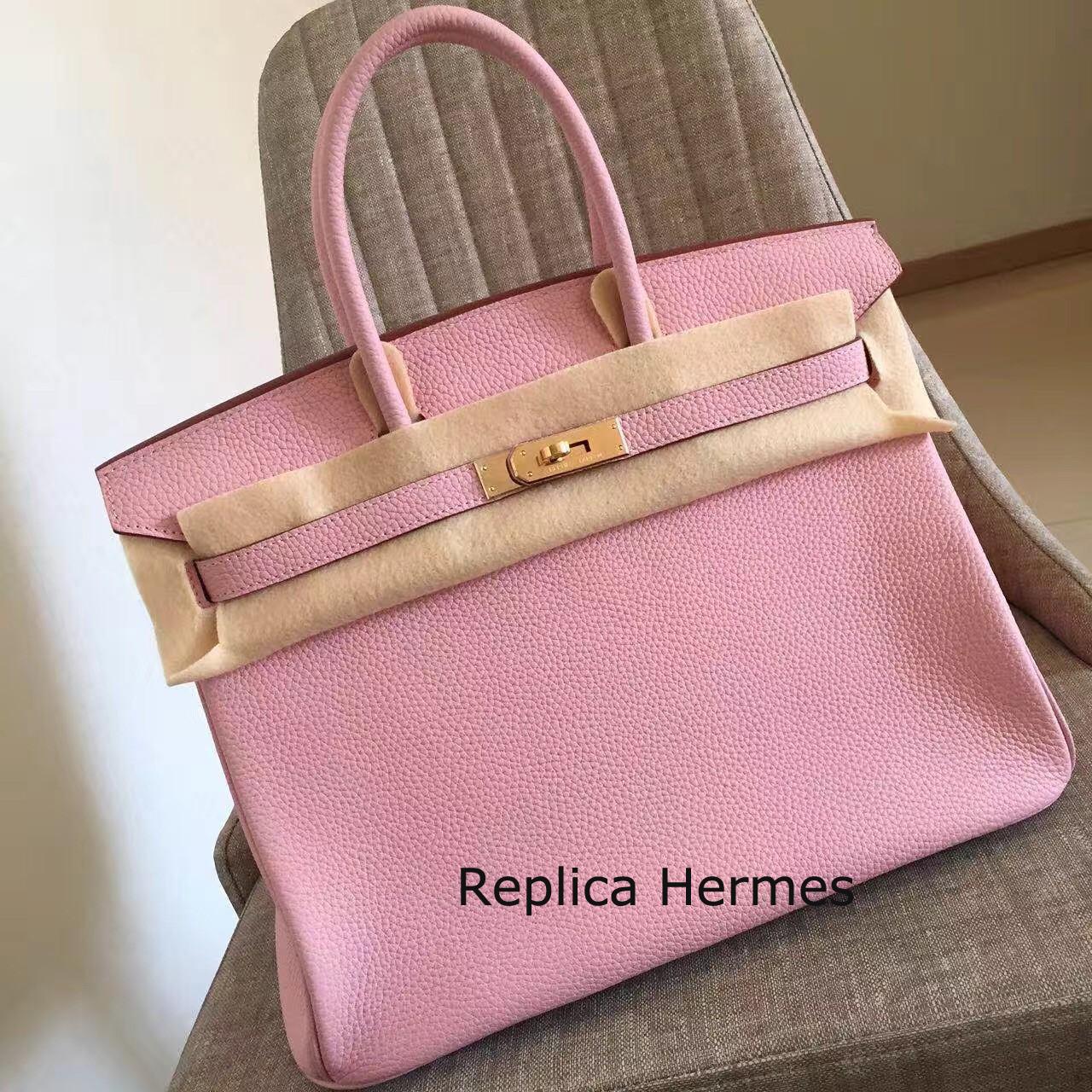 Hermes Pink Clemence Birkin 35cm Handmade Bag Replica