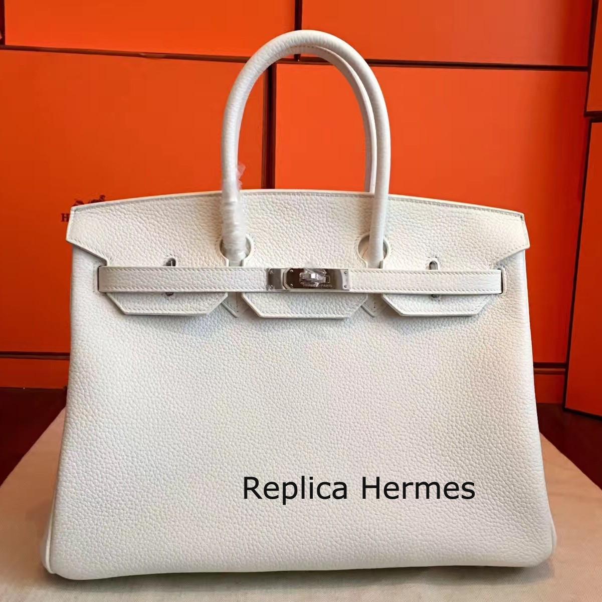 Top Quality Hermes White Clemence Birkin 35cm Handmade Bag