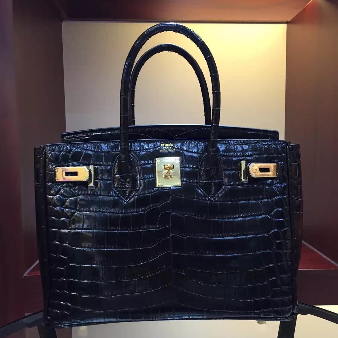 Hermes Birkin 30cm 35cm Bag In Black Crocodile Leather