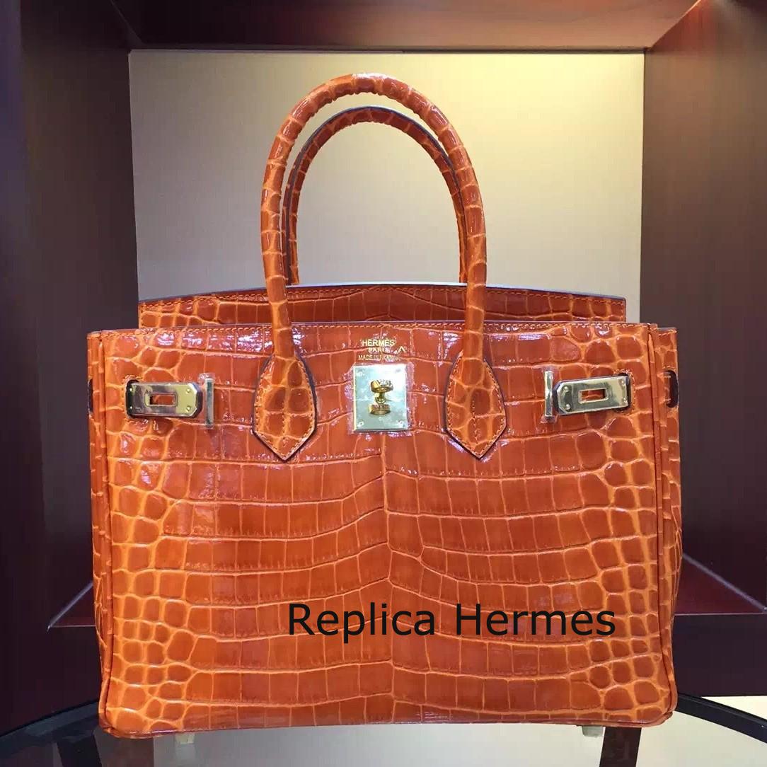 Replica Hermes Birkin 30cm 35cm Bag In Orange Crocodile Leather