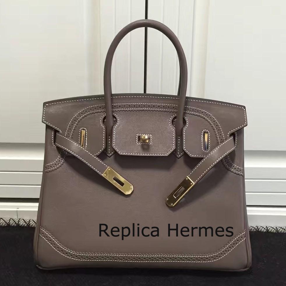 Replica Hot Hermes Birkin Ghillies 30cm In Etoupe Swift Leather