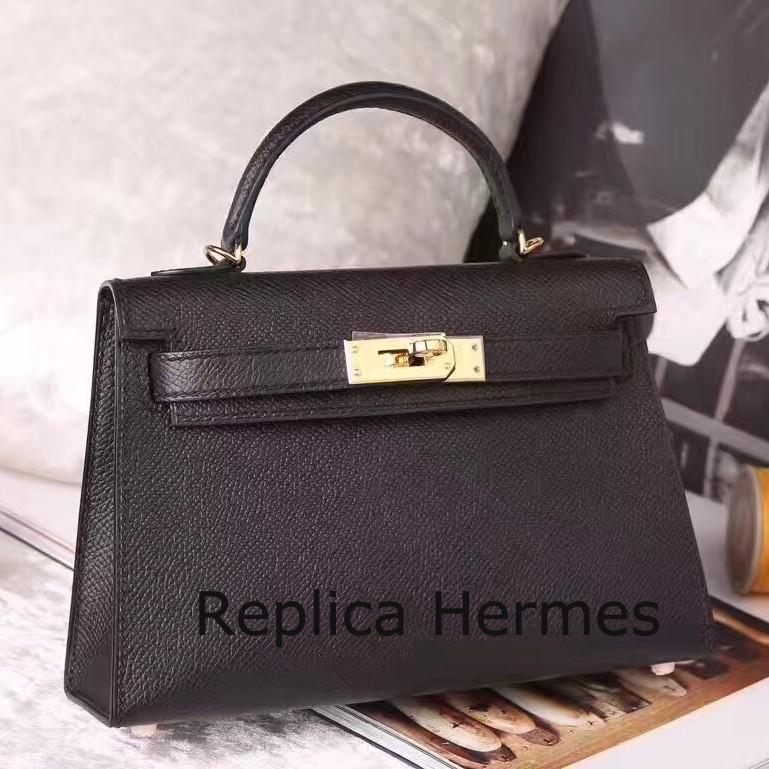 1:1 Hermes Black Epsom Kelly Mini II 20cm Handmade Bag