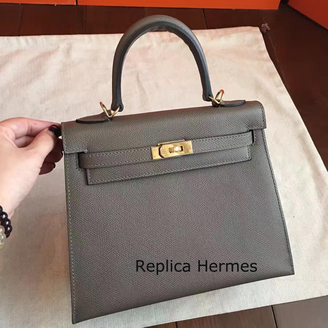 Wholesale Hermes Etoupe Epsom Kelly 25cm Sellier Handmade Bag