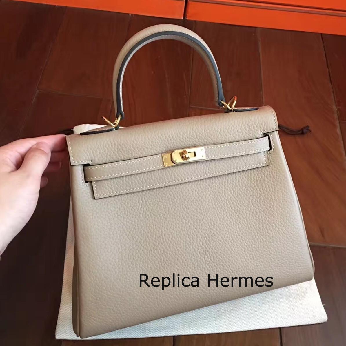 Hermes Grey Clemence Kelly 25cm Retourne Handmade Bag Replica