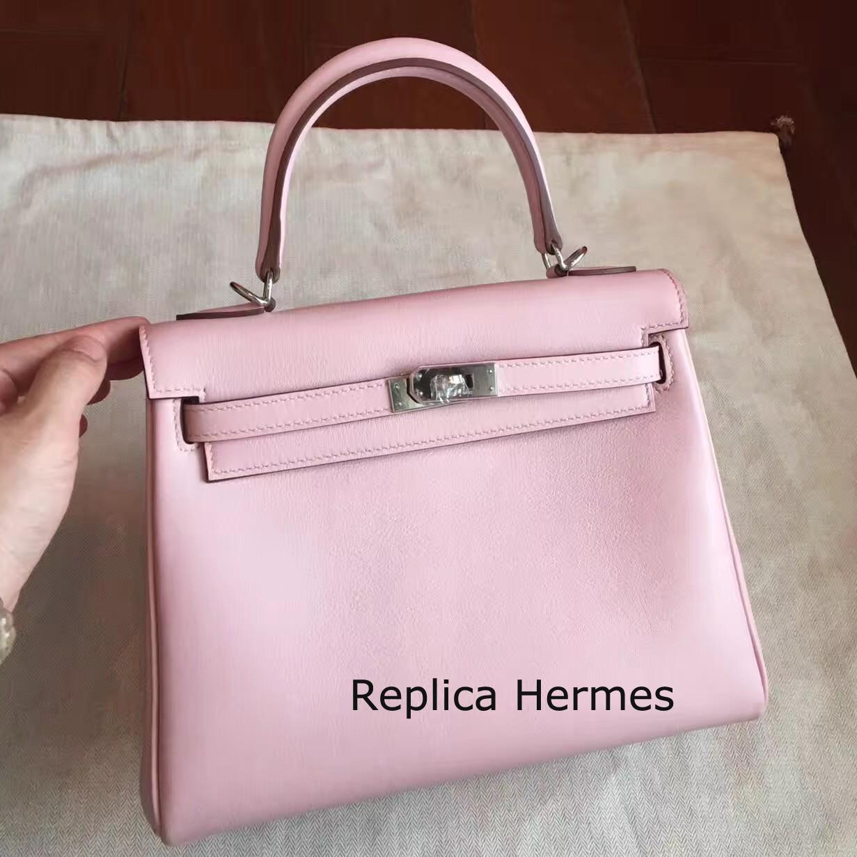Cheap Hermes Rose Dragee Swift Kelly 25cm Retourne Handmade Bag