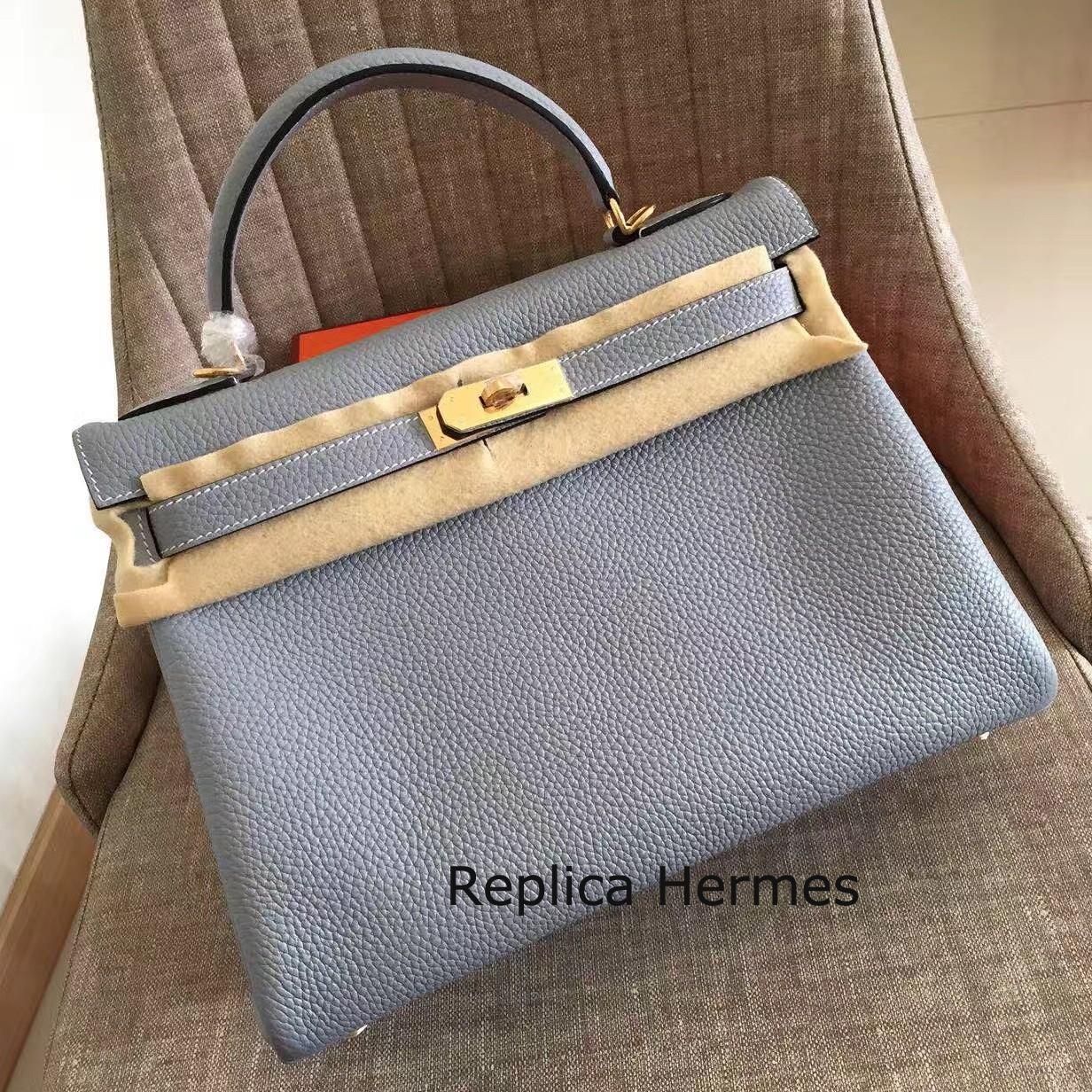 Fake Hermes Blue Lin Clemence Kelly Retourne 28cm Handmade Bag