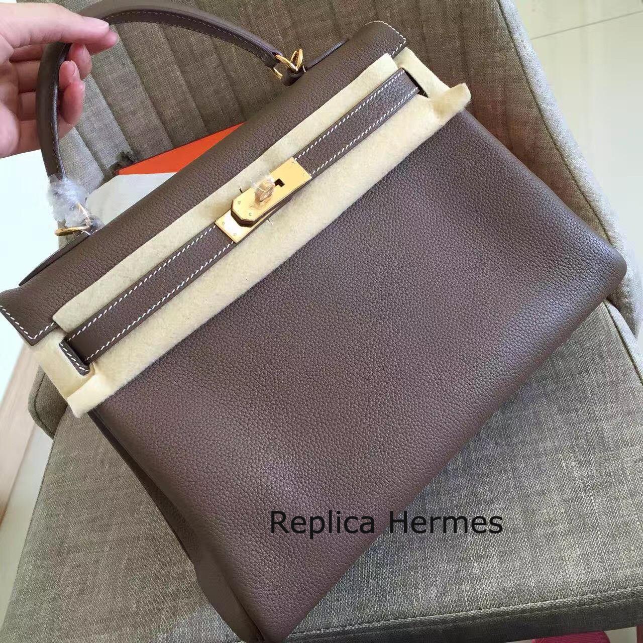 Hermes Etoupe Clemence Kelly Retourne 28cm Handmade Bag Replica
