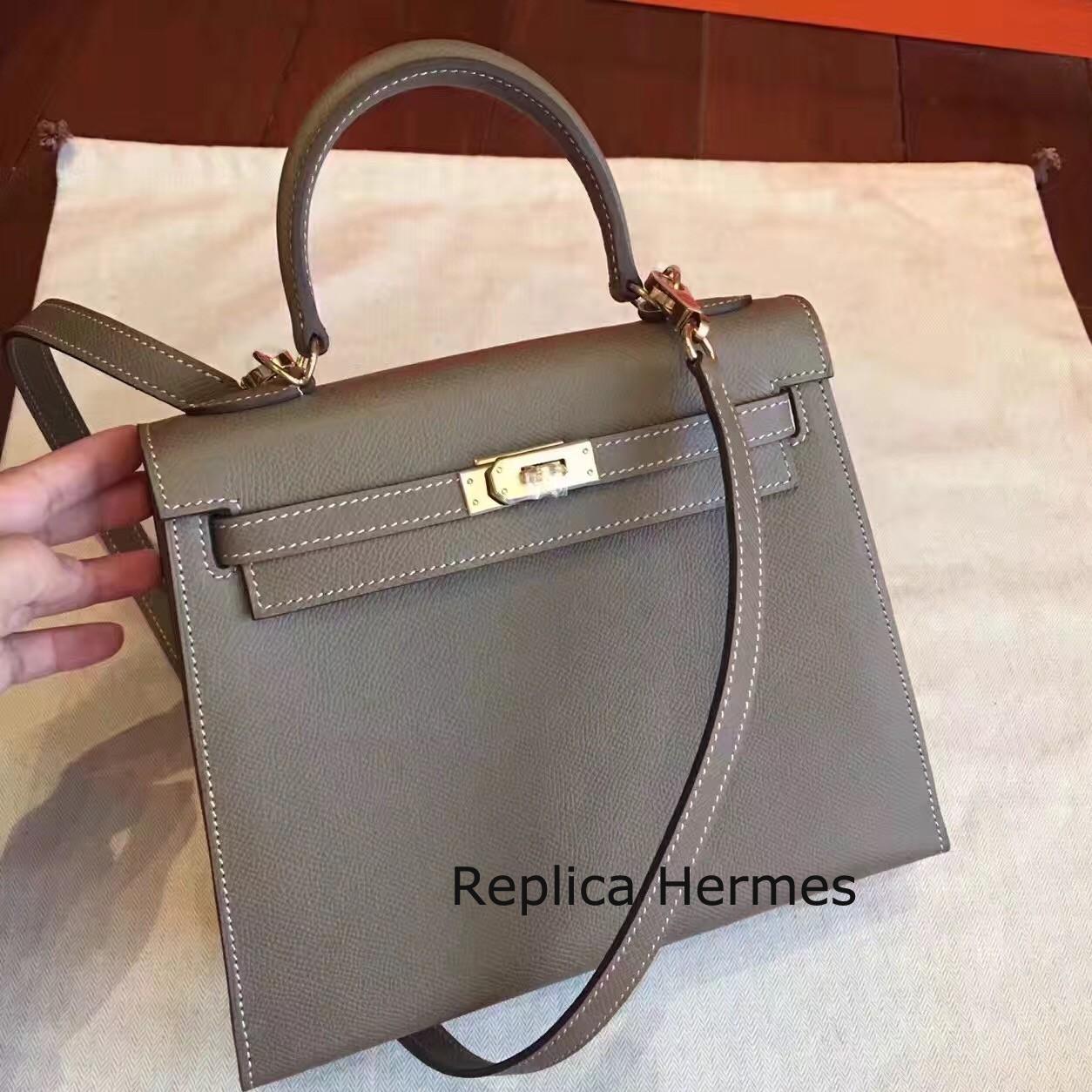 Luxury Replica Hermes Etoupe Epsom Kelly Sellier 28cm Handmade Bag