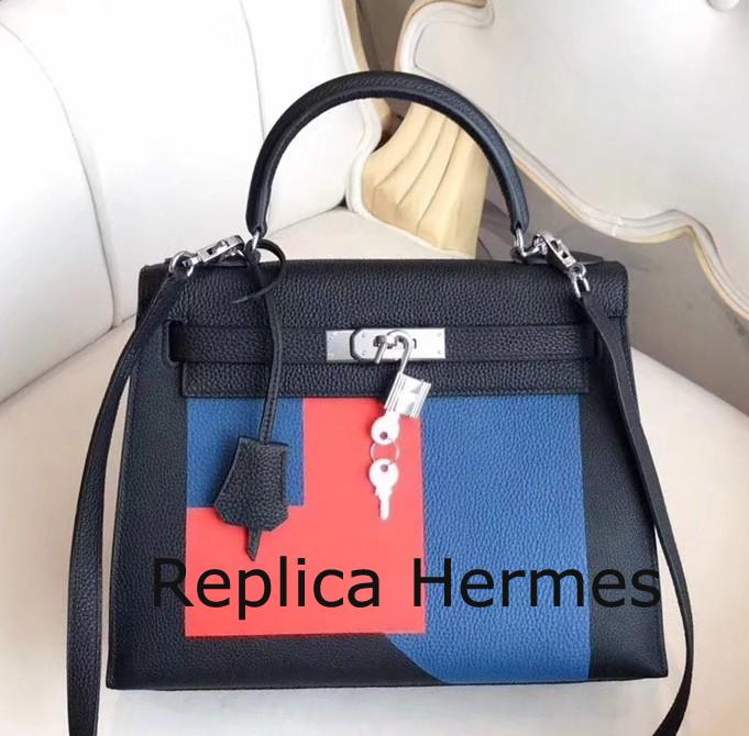 Hermes Multicolor Blocks Kelly 28cm Black Bag