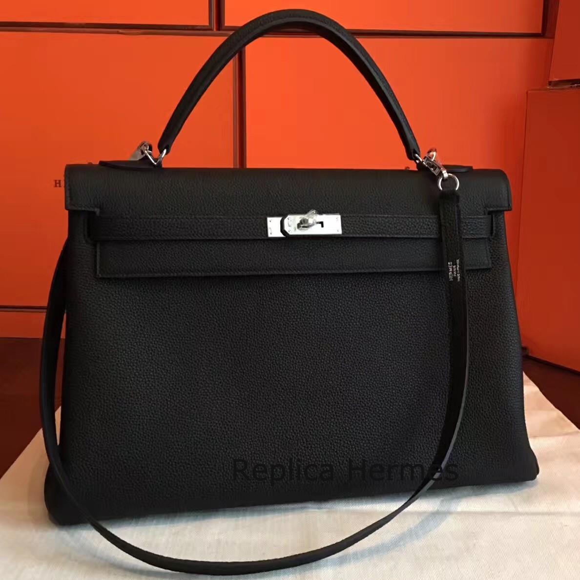 Best Replica Hermes Black Clemence Kelly Retourne 40cm Handmade Bag