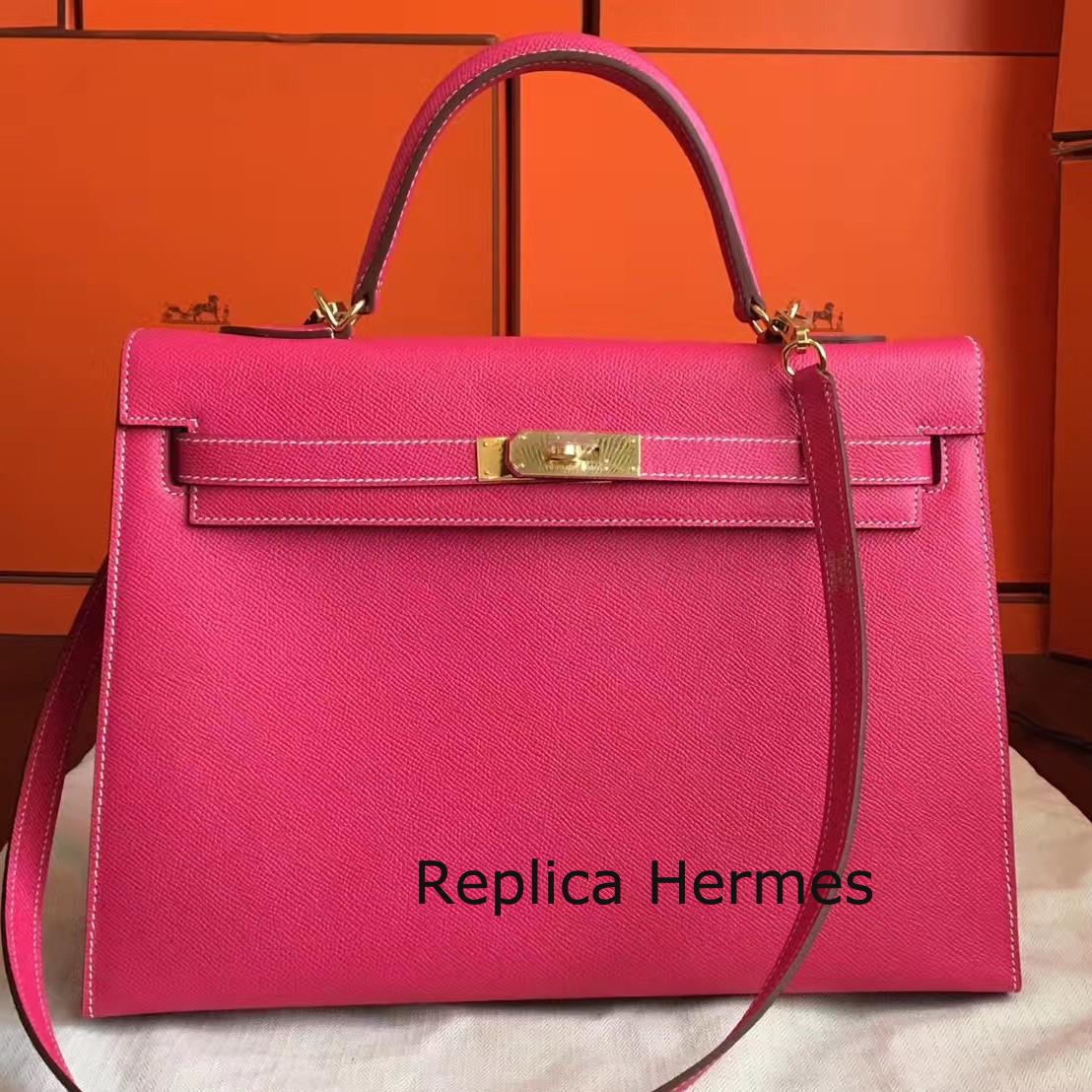 Fake 1:1 Hermes Rose Tyrien Epsom Kelly 32cm Sellier Handmade Bag
