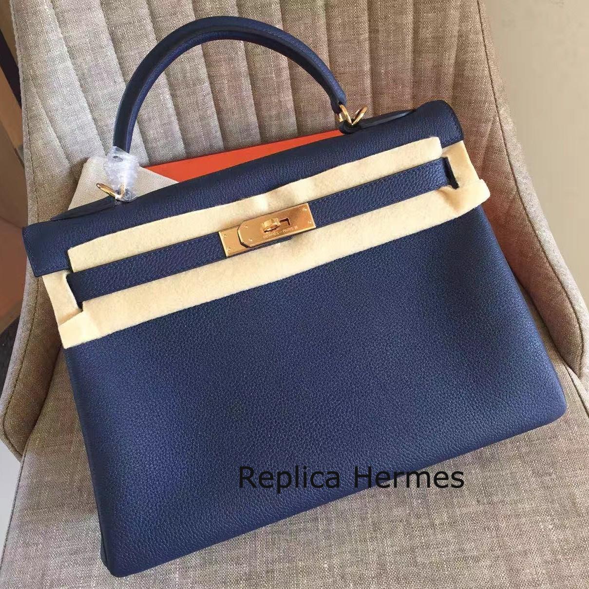 Wholesale Hermes Sapphire Clemence Kelly Retourne 32cm Handmade Bag