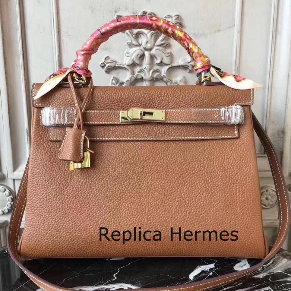 Replica Cheap Hermes Brown Clemence Kelly 28cm Bag