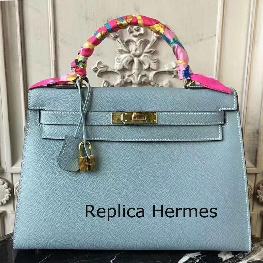 AAA Hermes Light Blue Epsom Kelly 32cm Sellier Bag