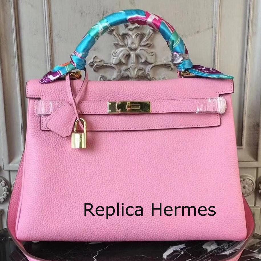 Replica Designer Hermes Pink Clemence Kelly 28cm Bag