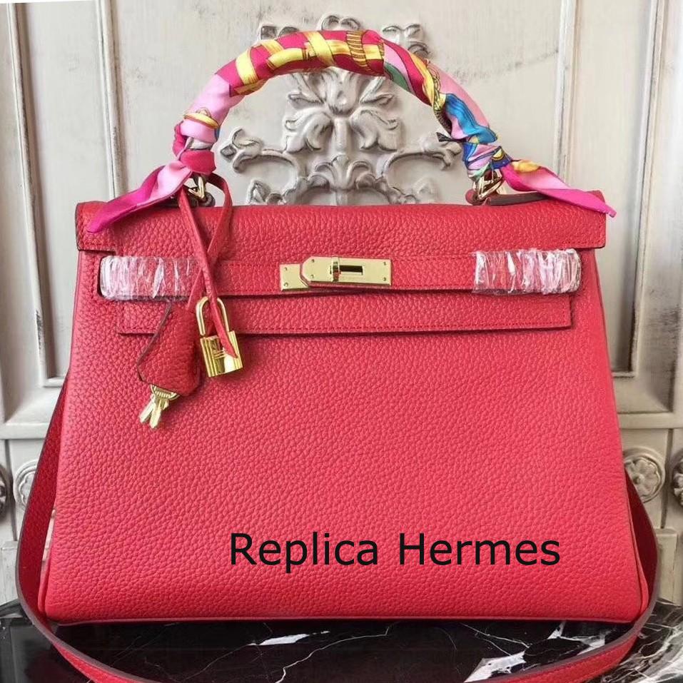 AAA Hermes Red Clemence Kelly 28cm Bag