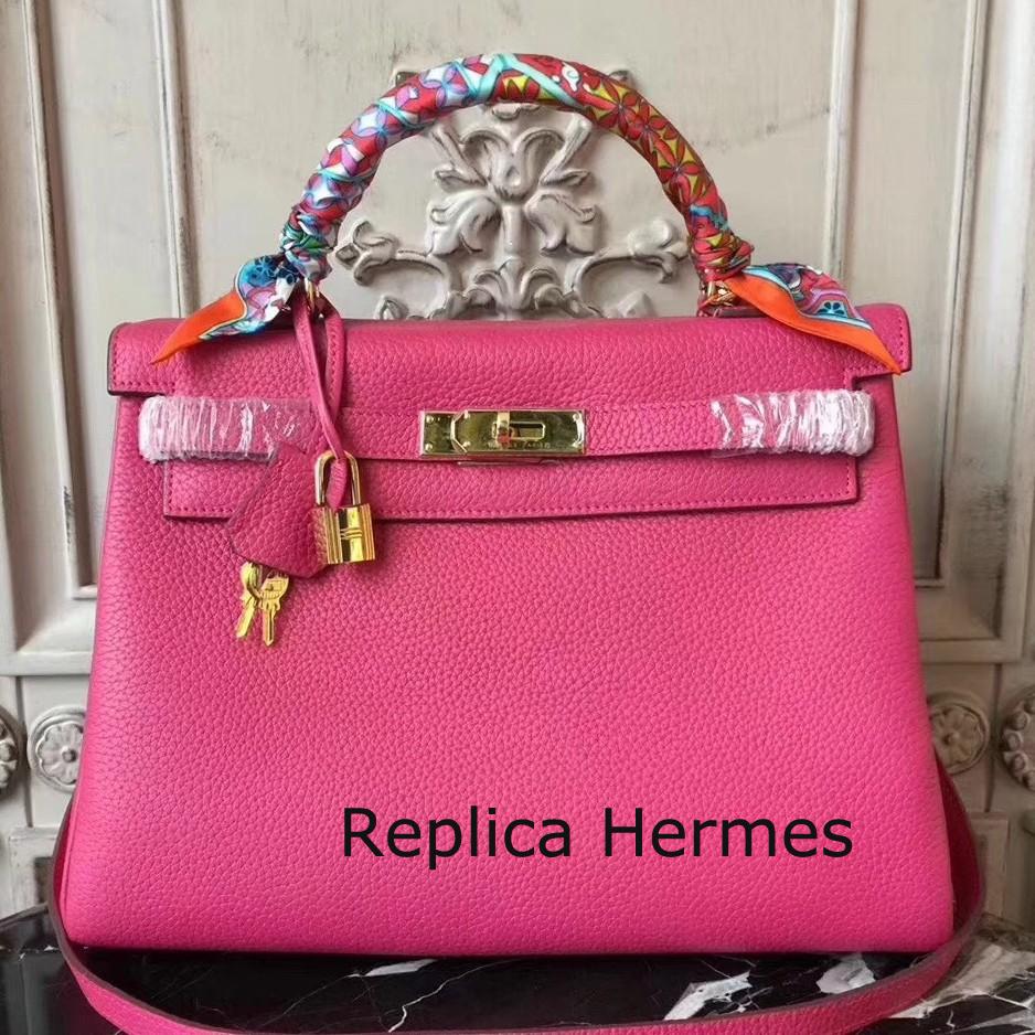 Fake AAA Hermes Rose Red Clemence Kelly 28cm Bag