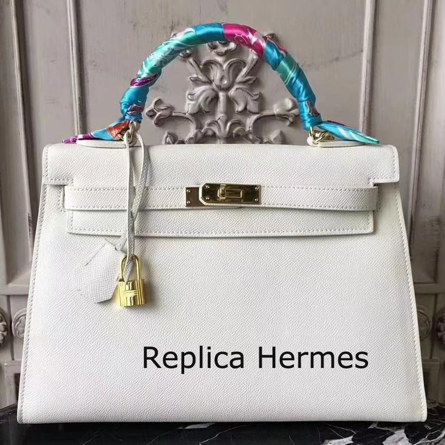 Perfect Hermes White Epsom Kelly 32cm Sellier Bag