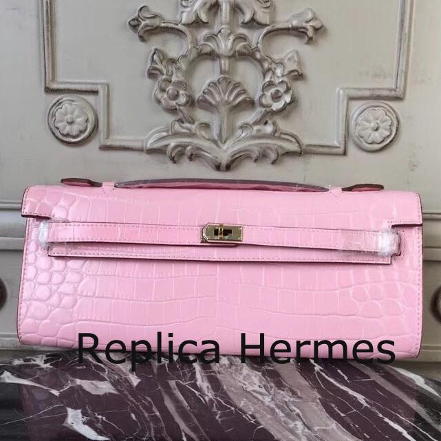Replica Hermes Pink Crocodile Kelly Cut Clutch Bag