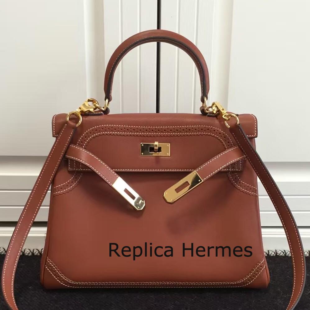Hermes Kelly Ghillies 28cm In Brown Swift Leather Replica