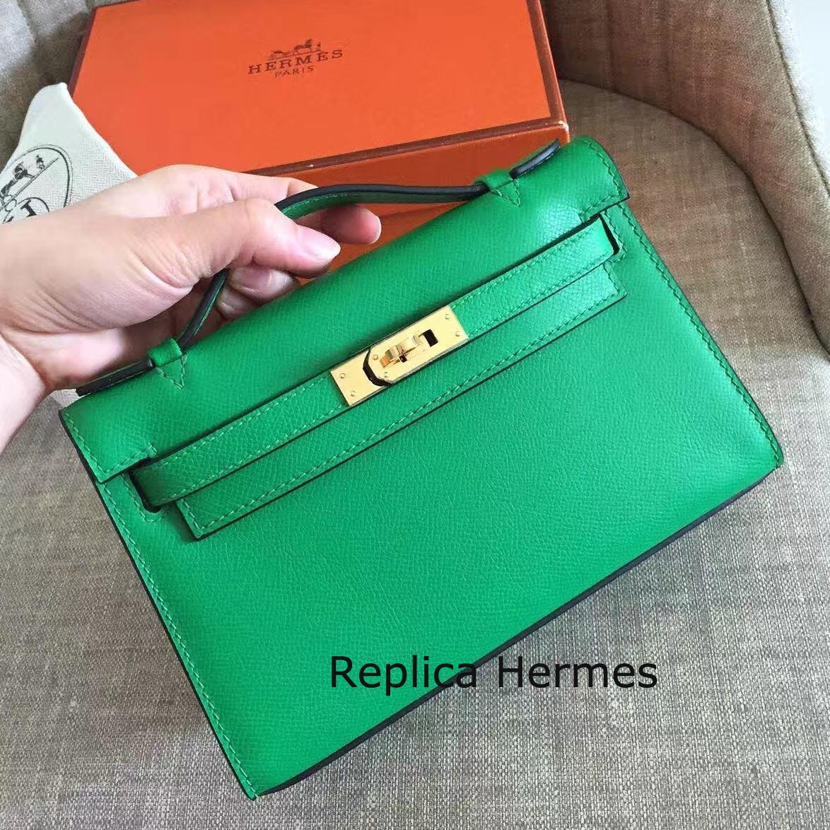 Hermes Bamboo Epsom Kelly Pochette Handmade Bag Replica