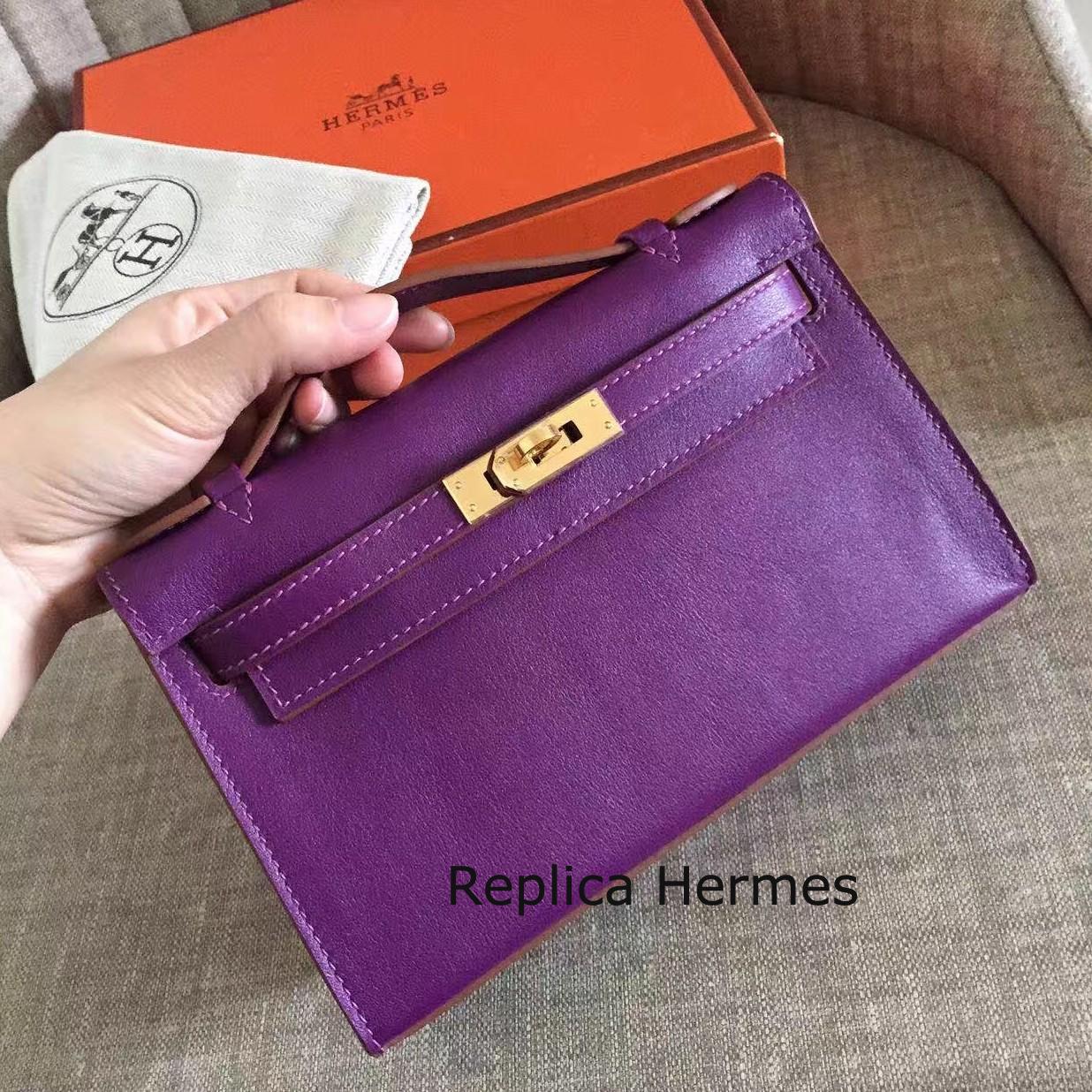 Hermes Cyclamen Swift Kelly Pochette Handmade Bag Replica