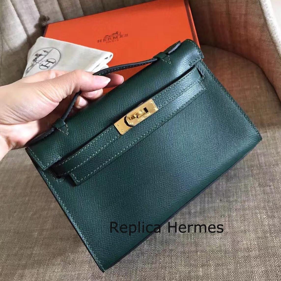 Replica Hermes Malachite Epsom Kelly Pochette Handmade Bag