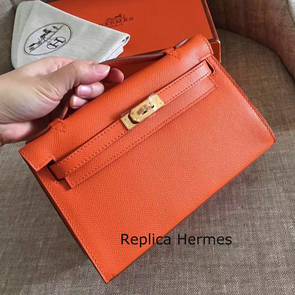 Replica Luxury Hermes Orange Epsom Kelly Pochette Handmade Bag