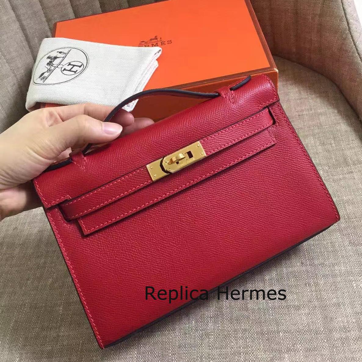 Faux Hermes Rouge Vif Epsom Kelly Pochette Handmade Bag