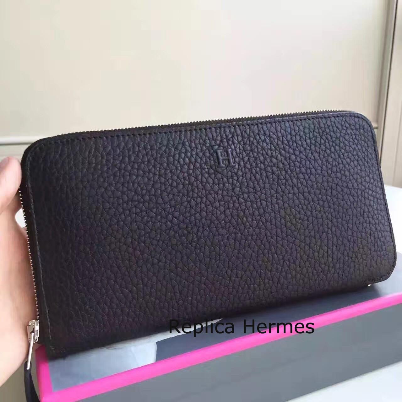 Designer Fake Hermes Black Clemence Azap Zipped Wallet