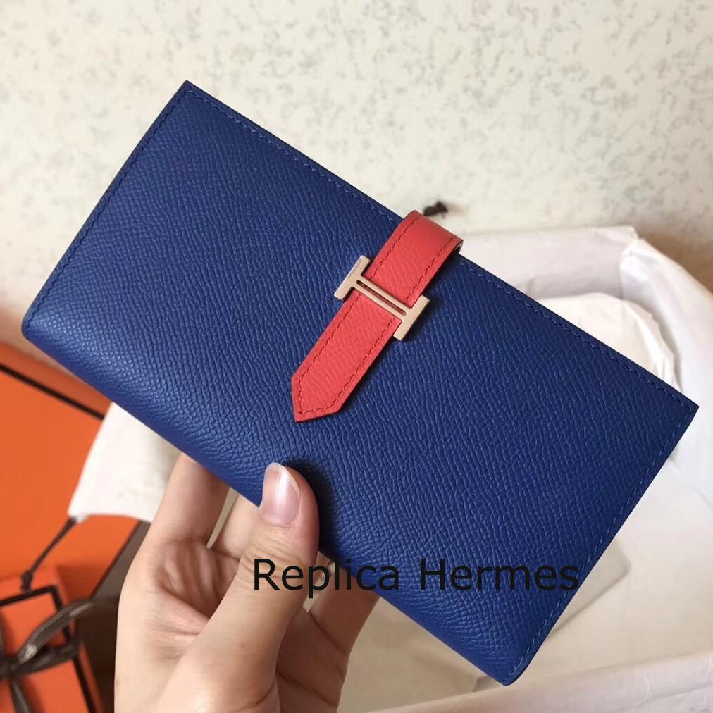 Hermes Bi-Color Epsom Bearn Wallet Electric Blue/Piment