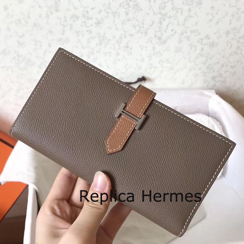 Designer Replica Hermes Bi-Color Epsom Bearn Wallet Taupe/Brown