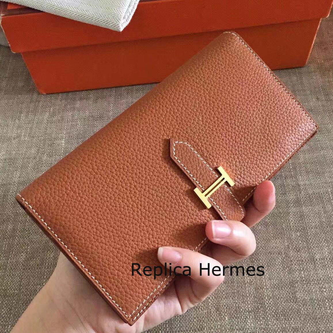Replica Hermes Brown Clemence Bearn Gusset Wallet