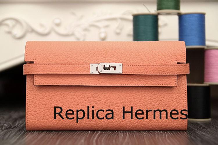 Replica AAA Hermes Kelly Longue Wallet In Crevette Clemence Leather