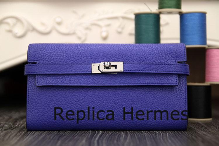 Copy High Quality Hermes Kelly Longue Wallet In Electric Blue Clemence Leather