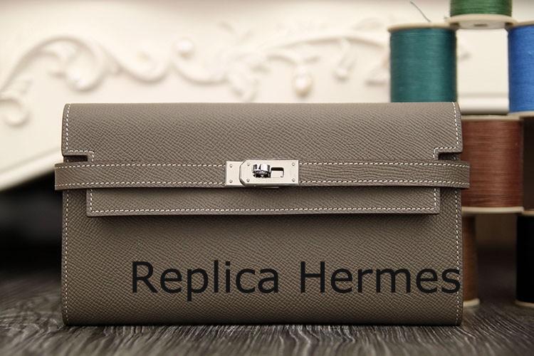 Replica Hermes Kelly Longue Wallet In Etoupe Epsom Leather
