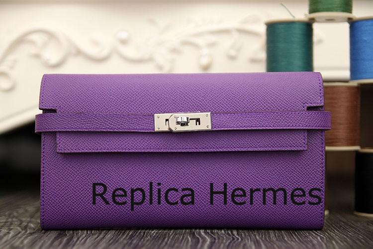 Luxury Imitation Hermes Kelly Longue Wallet In Purple Epsom Leather