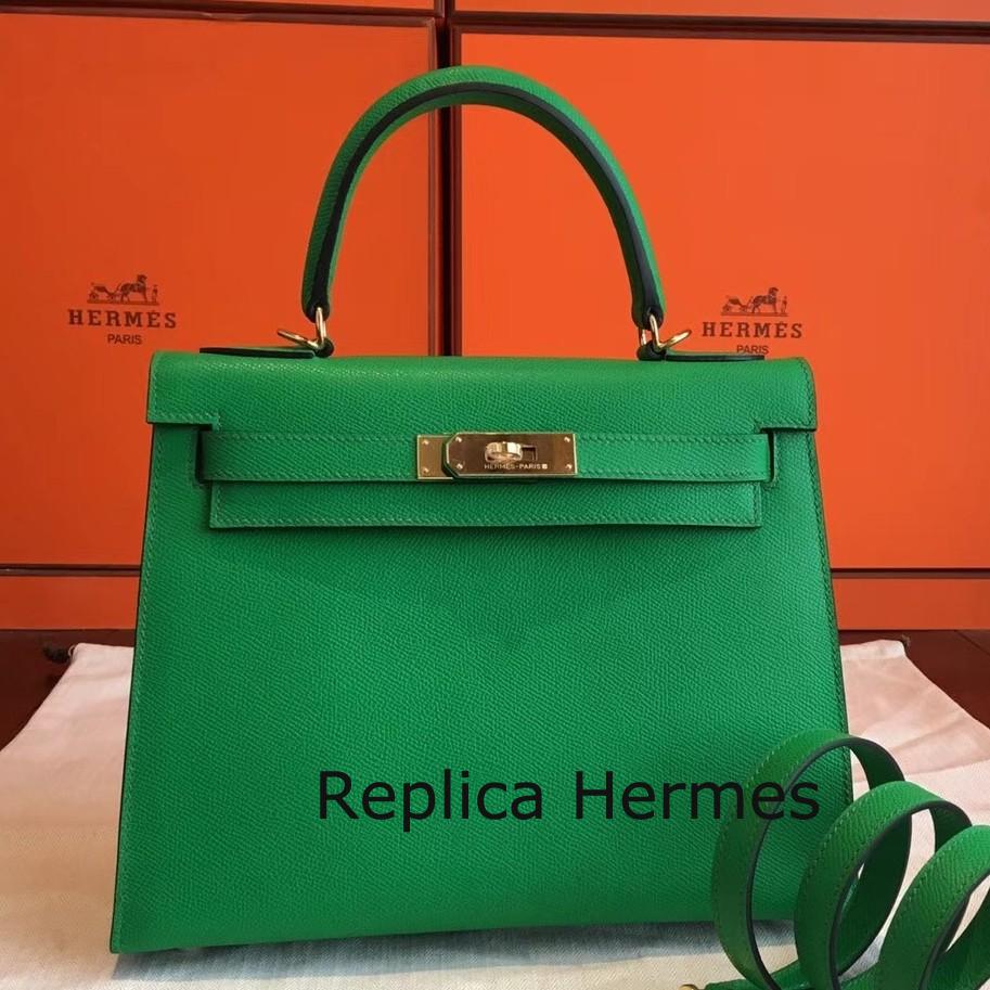 Hermes Bamboo Epsom Kelly Sellier 28cm Handmade Bag Replica
