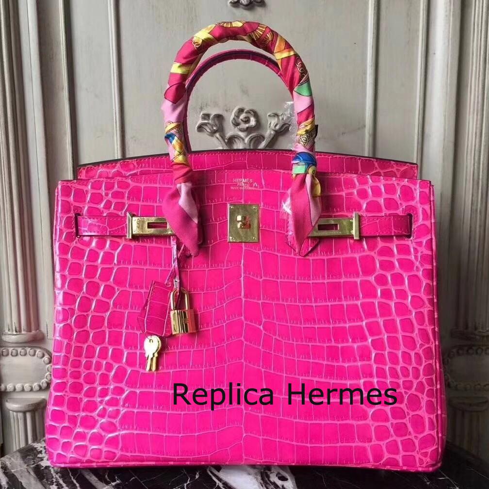 Hermes Birkin 30cm 35cm Bag In Rose Red Crocodile Leather Replica
