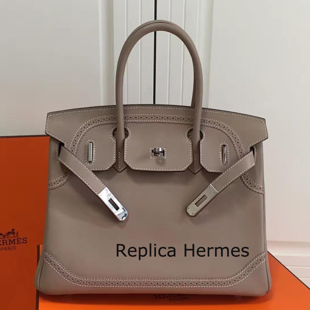 Knockoff Hermes Birkin Ghillies 30cm In Grey Swift Leather